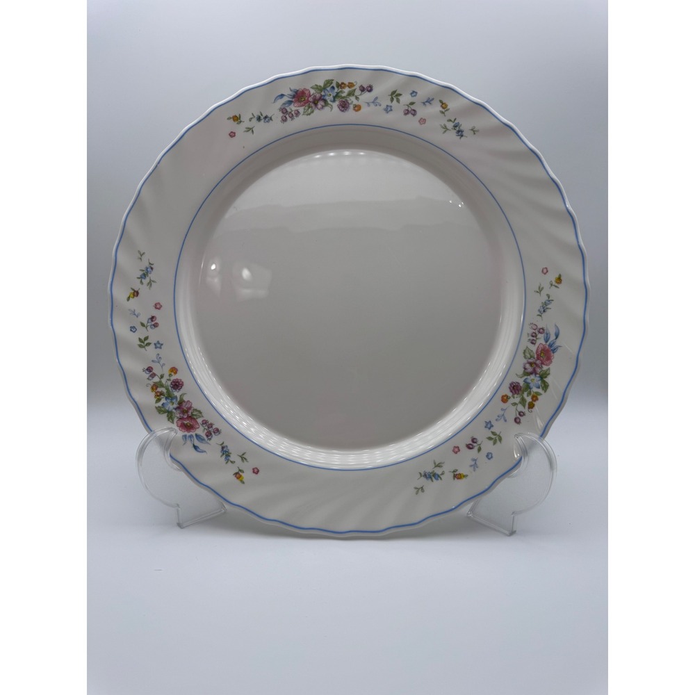 Arcopal France Romantique Floral Swirl Rim Round Platter Blue Trim 12.5"